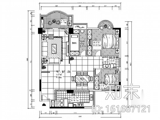 [毕业设计]现代简约三居室室内装修图（含手绘效果）cad施工图下载【ID:161687121】