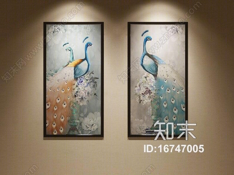现代孔雀装饰画3D模型下载【ID:16747005】