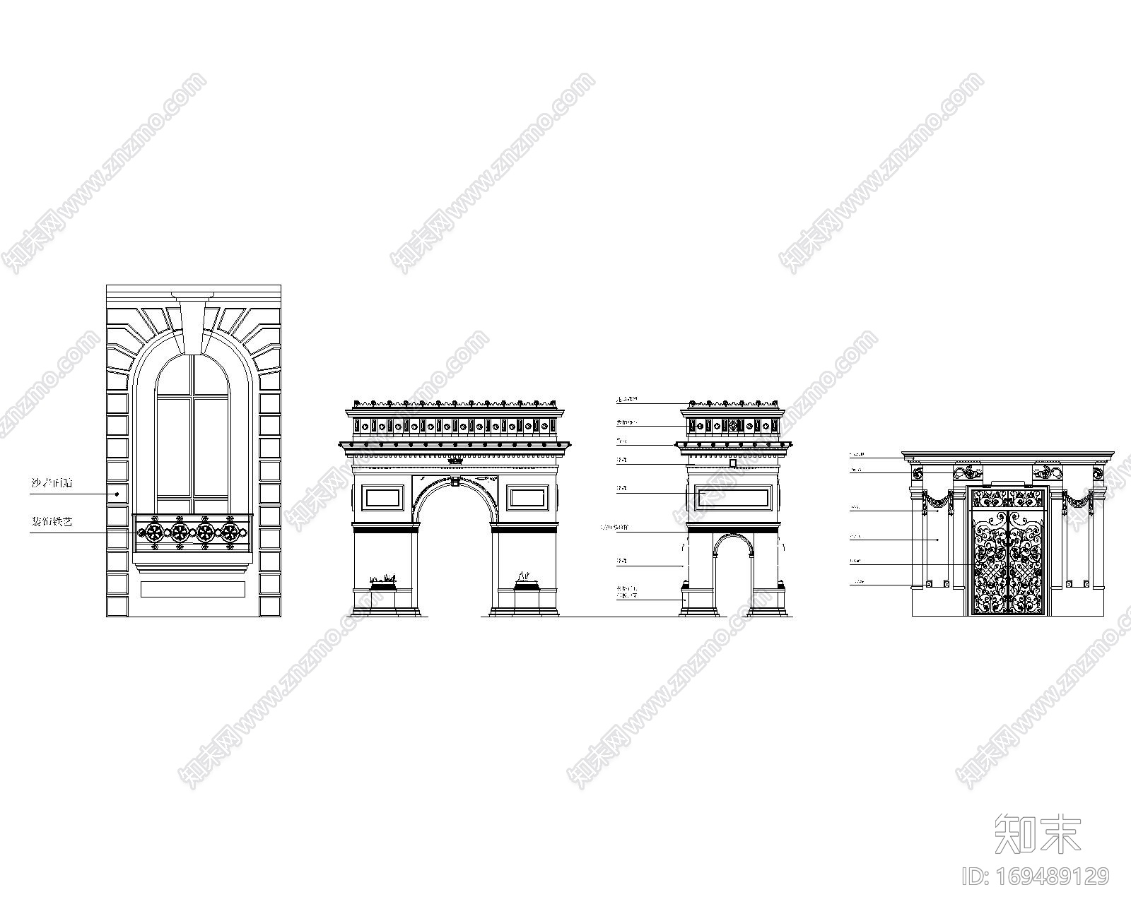 欧式豪华建筑门窗构件CAD大全cad施工图下载【ID:169489129】