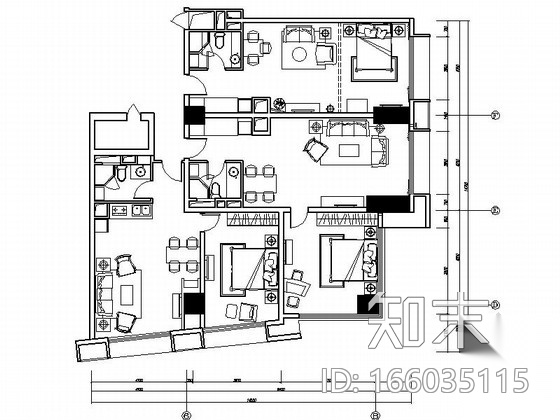 [上海]花园洋房住宅区新古典四居室样板房装修施工图（含...cad施工图下载【ID:166035115】