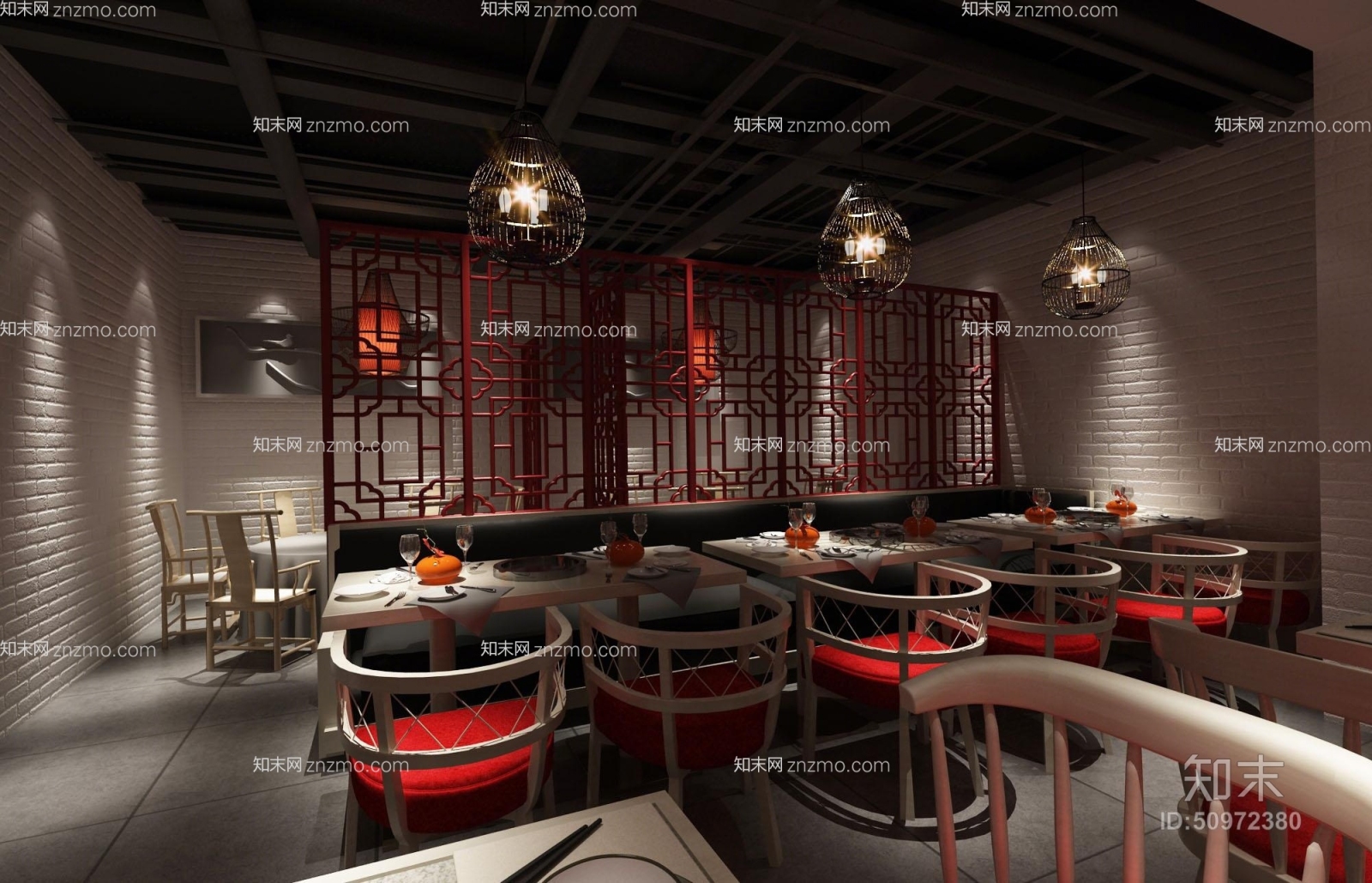 新中式黑色铁艺吊灯3D模型下载【ID:50972380】