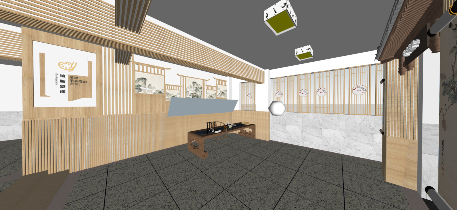 现代艺术展厅SU模型下载【ID:1222128703】