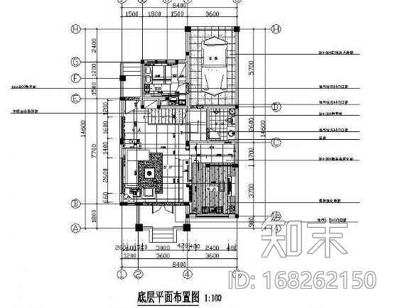 一套别墅，简约风格cad施工图下载【ID:168262150】