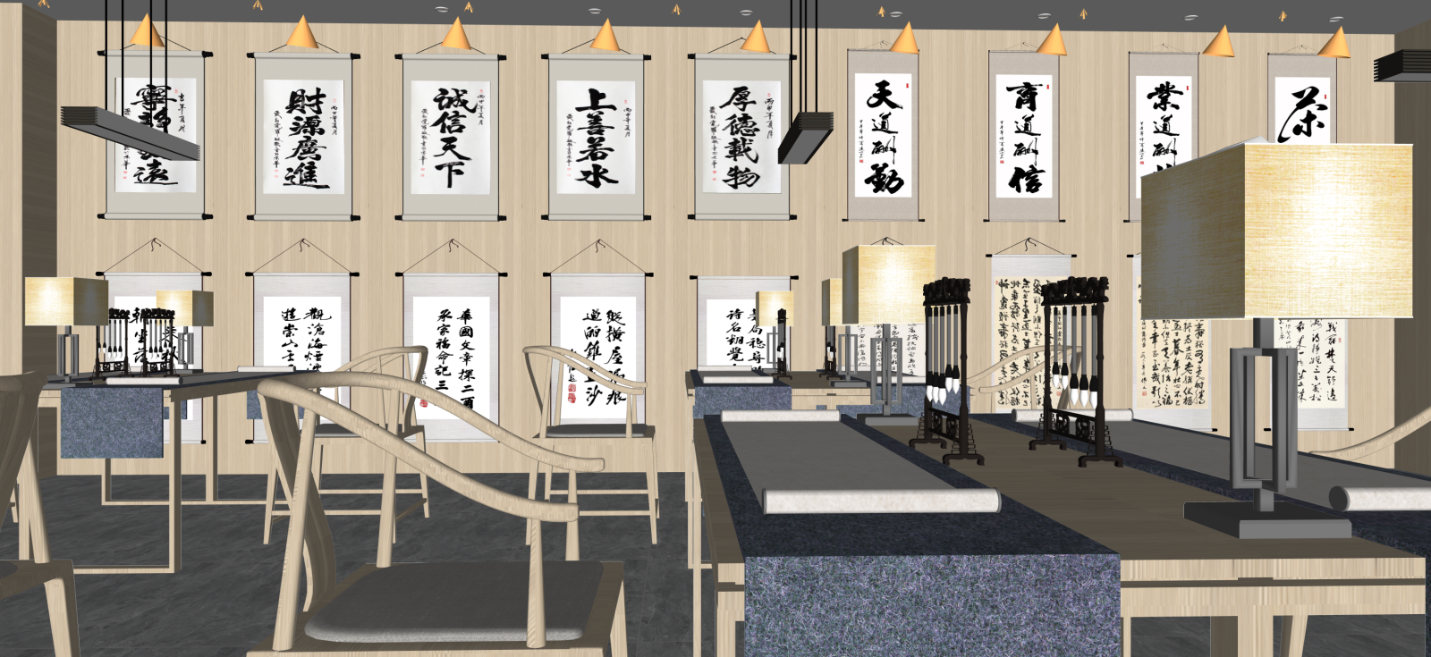 新中式艺术展厅SU模型下载【ID:1222286402】