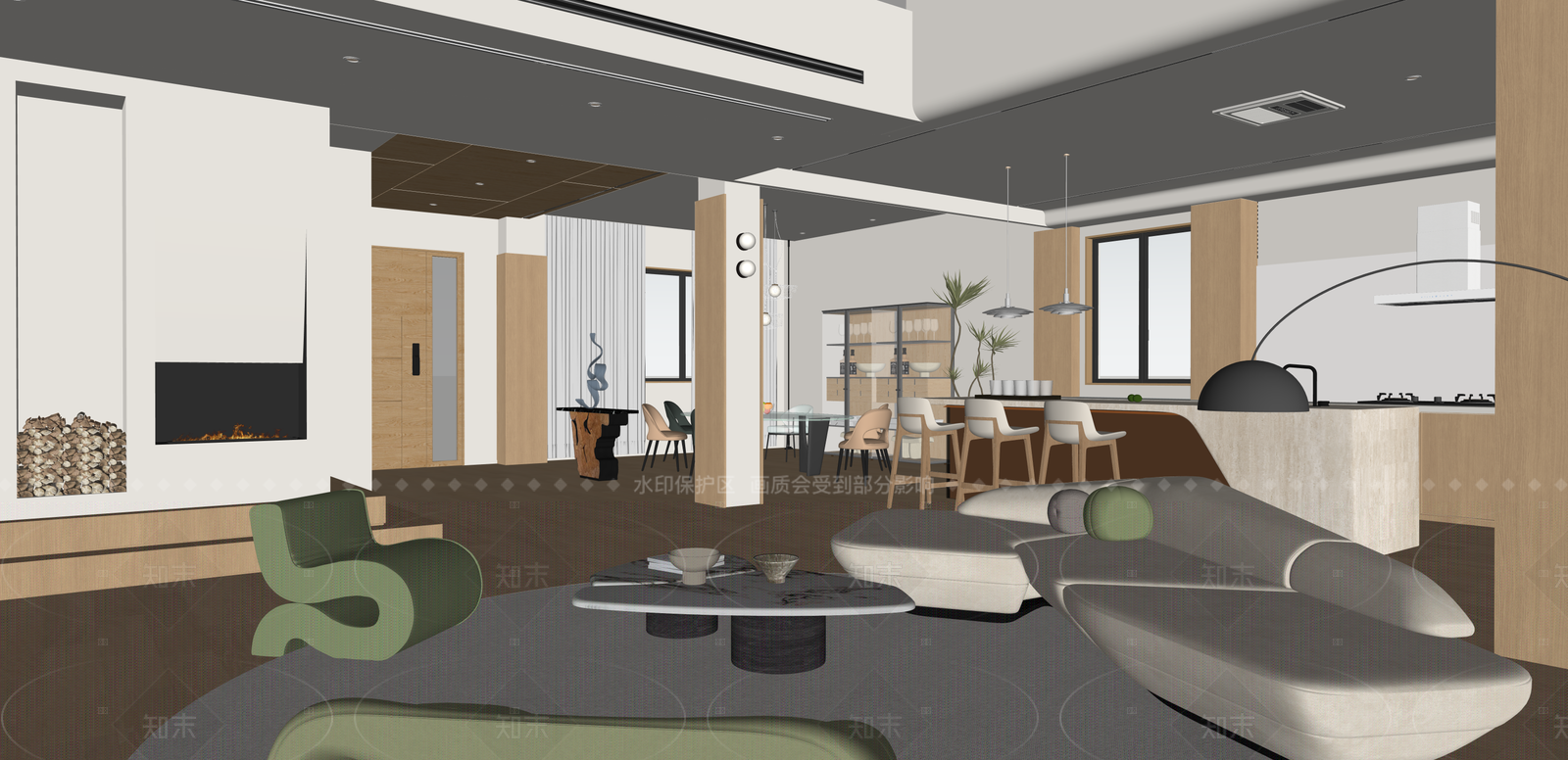原木别墅客厅SU模型下载【ID:1215980367】