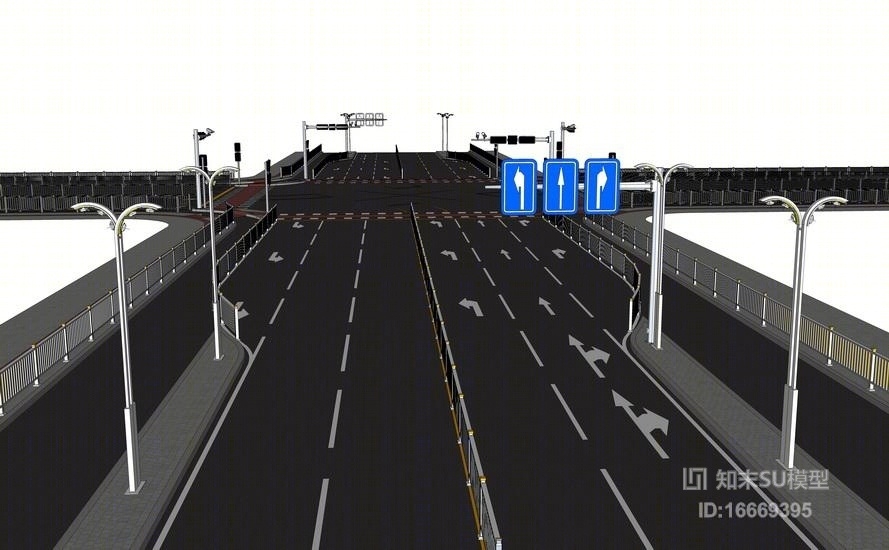 标准双向四通道道路十字路口SU模型下载【ID:16669395】