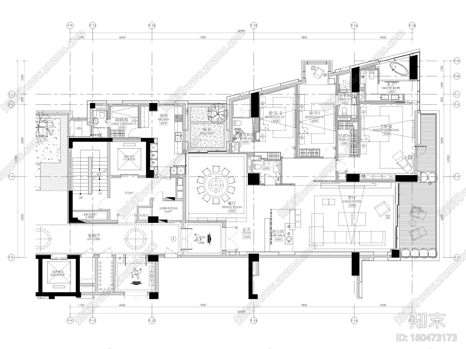 [三亚]四季公寓270㎡三居样板间装修施工图cad施工图下载【ID:180473173】