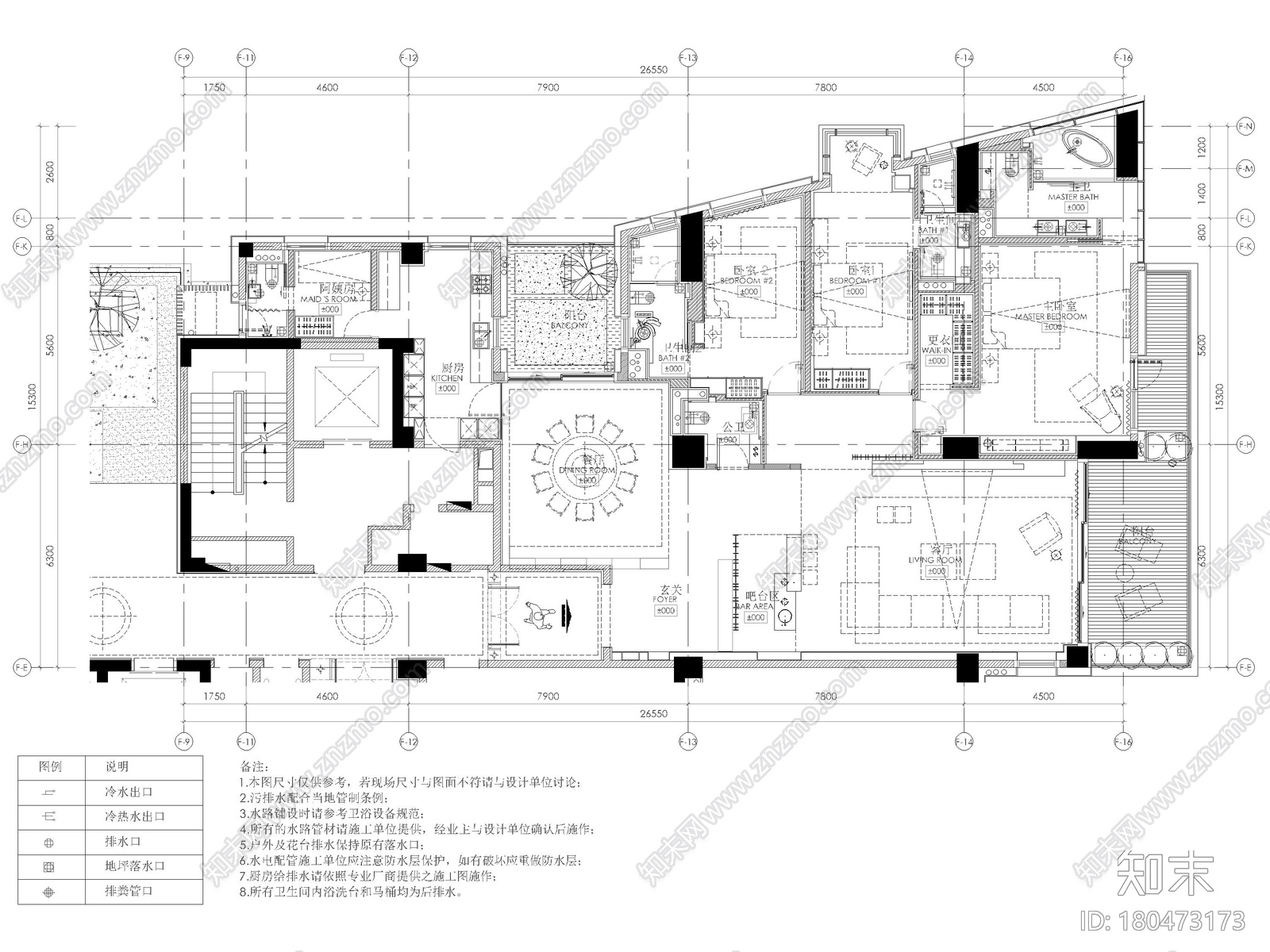 [三亚]四季公寓270㎡三居样板间装修施工图cad施工图下载【ID:180473173】