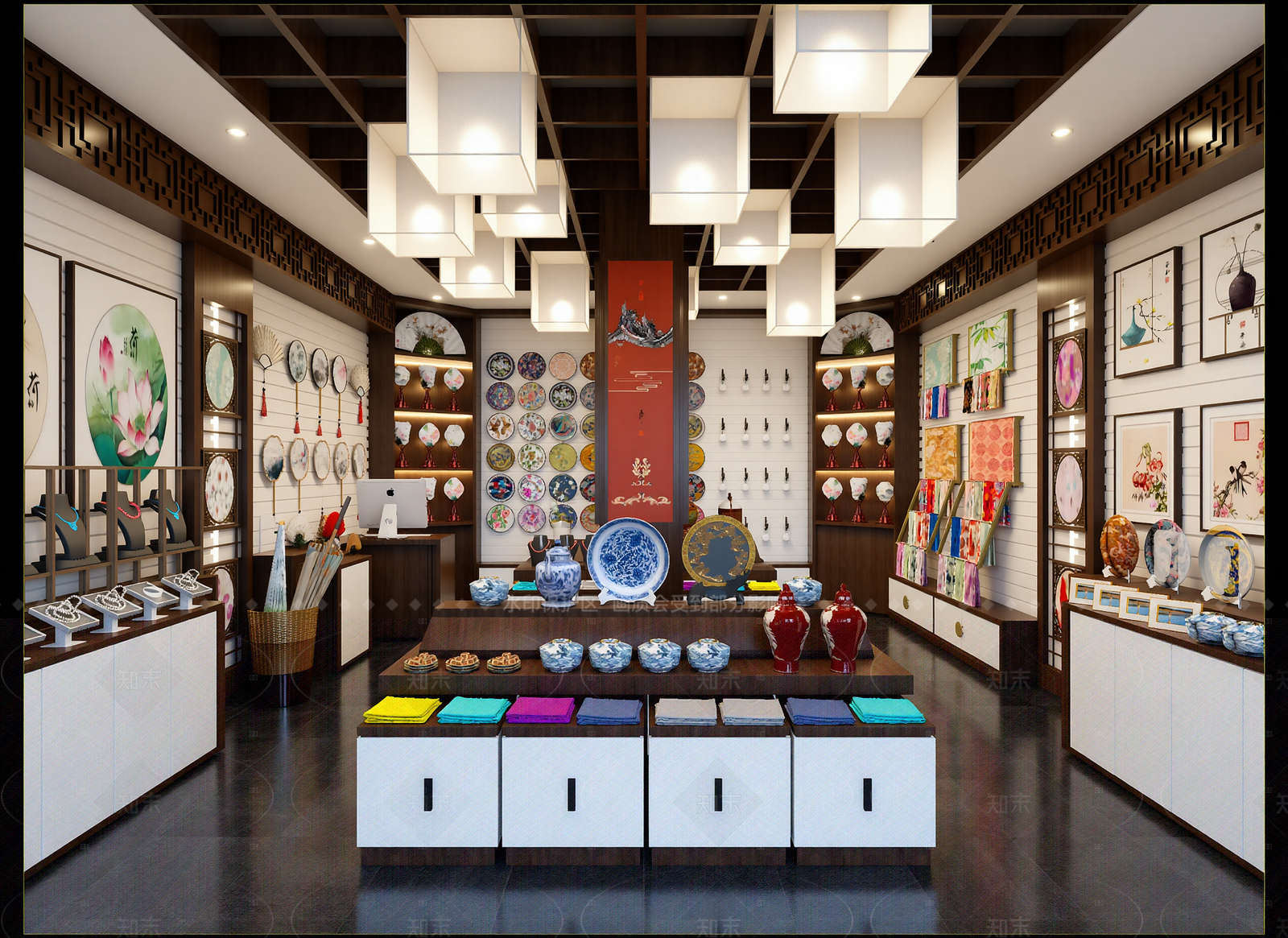 新中式陶瓷展厅3D模型下载【ID:1214937033】