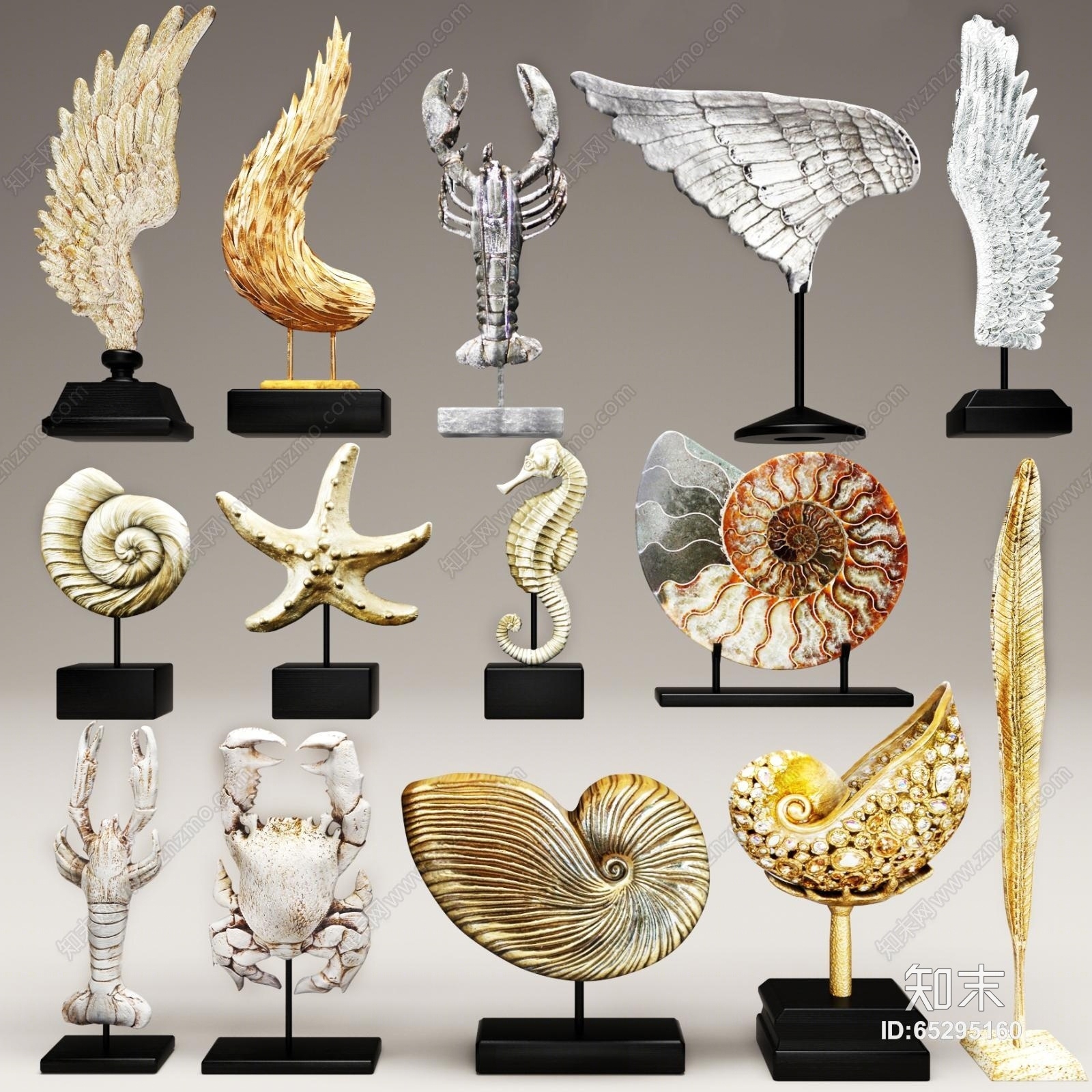 装饰品海螺翅膀螃蟹工艺品3D模型下载【ID:65295160】