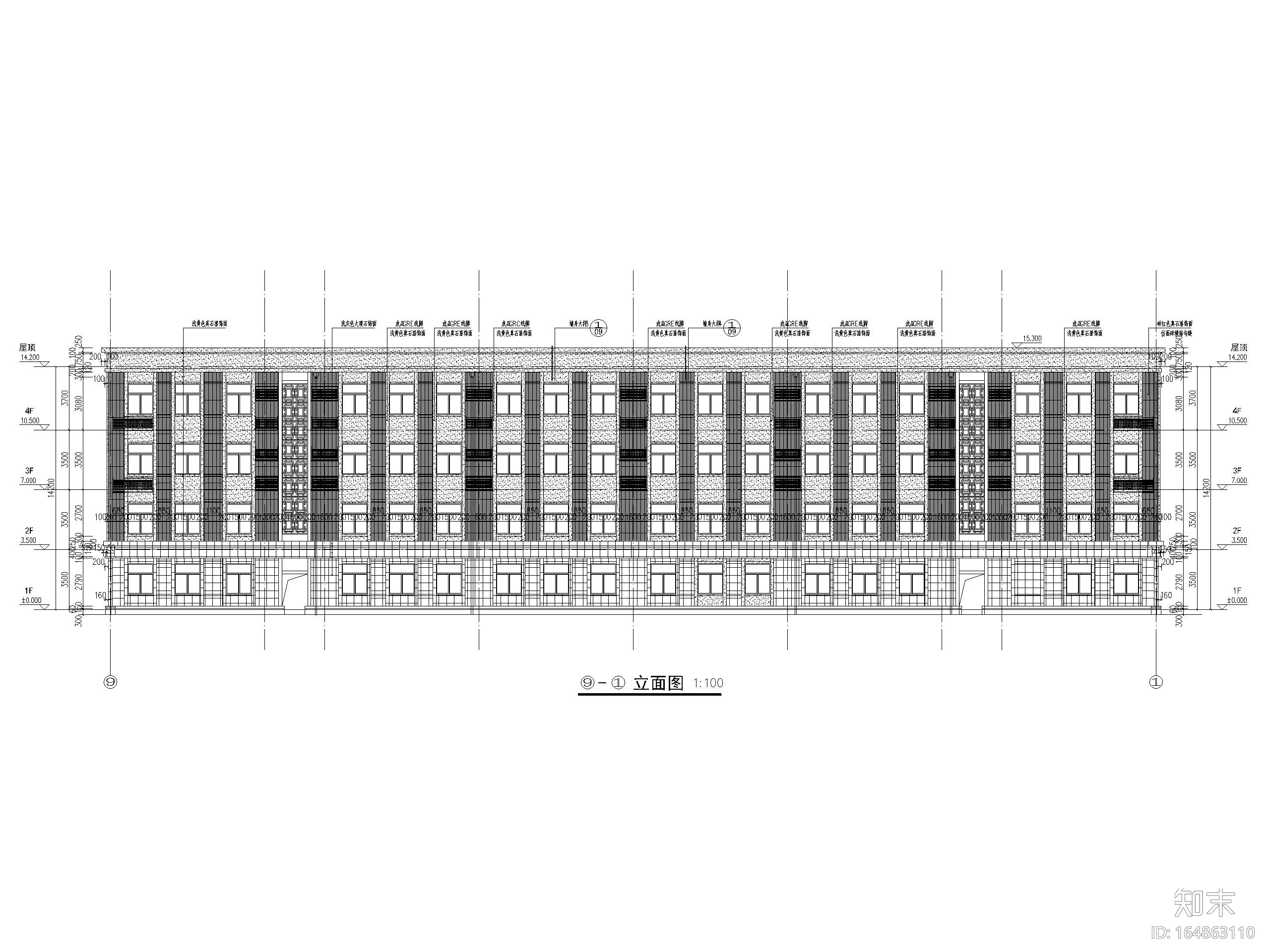 四层中学教学楼建筑方案图（CAD）施工图下载【ID:164863110】