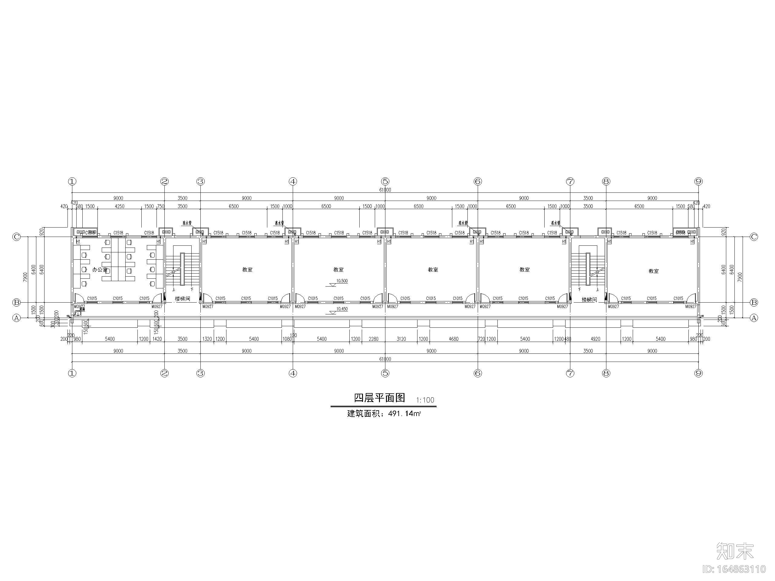 四层中学教学楼建筑方案图（CAD）施工图下载【ID:164863110】