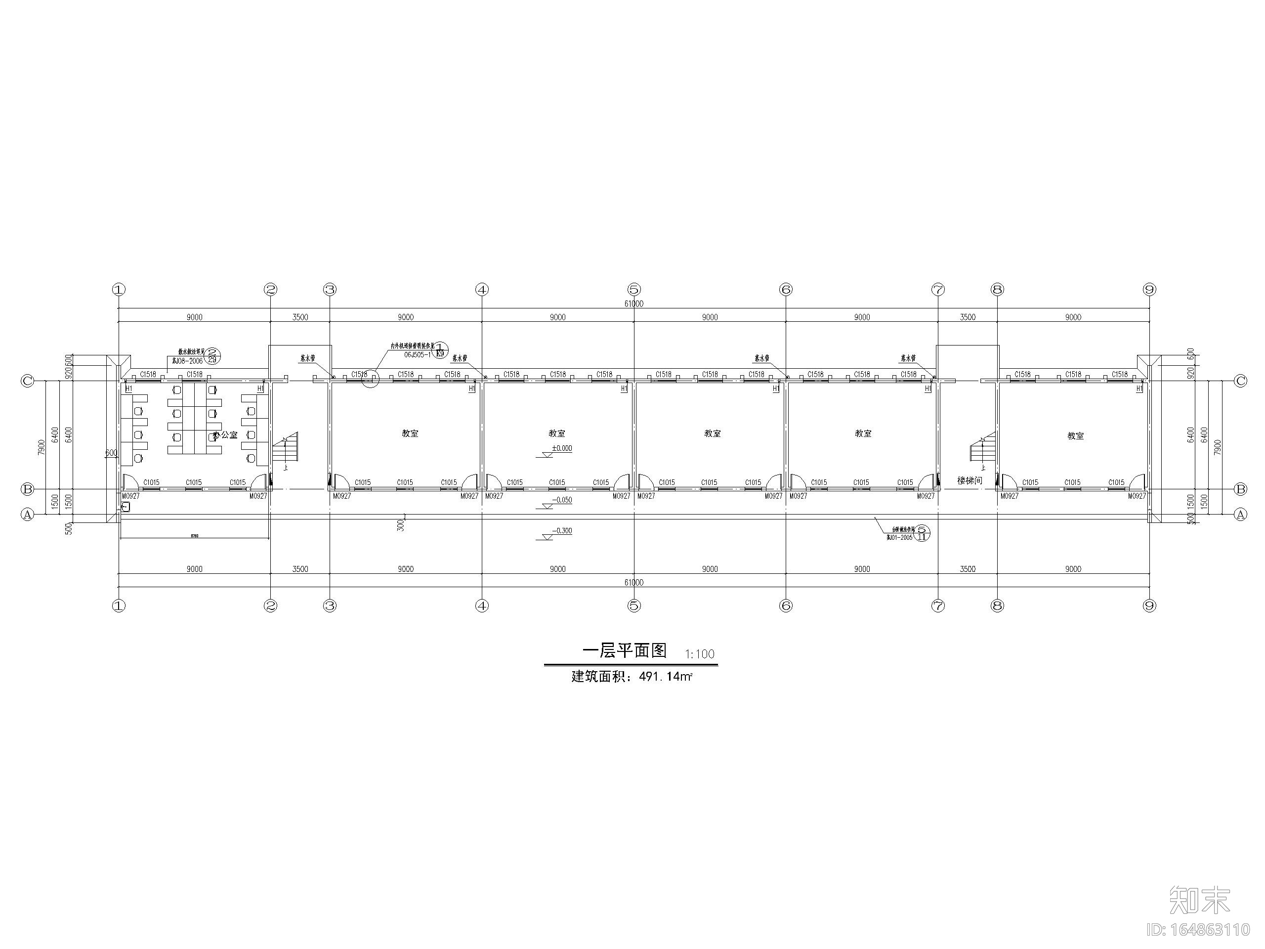 四层中学教学楼建筑方案图（CAD）施工图下载【ID:164863110】