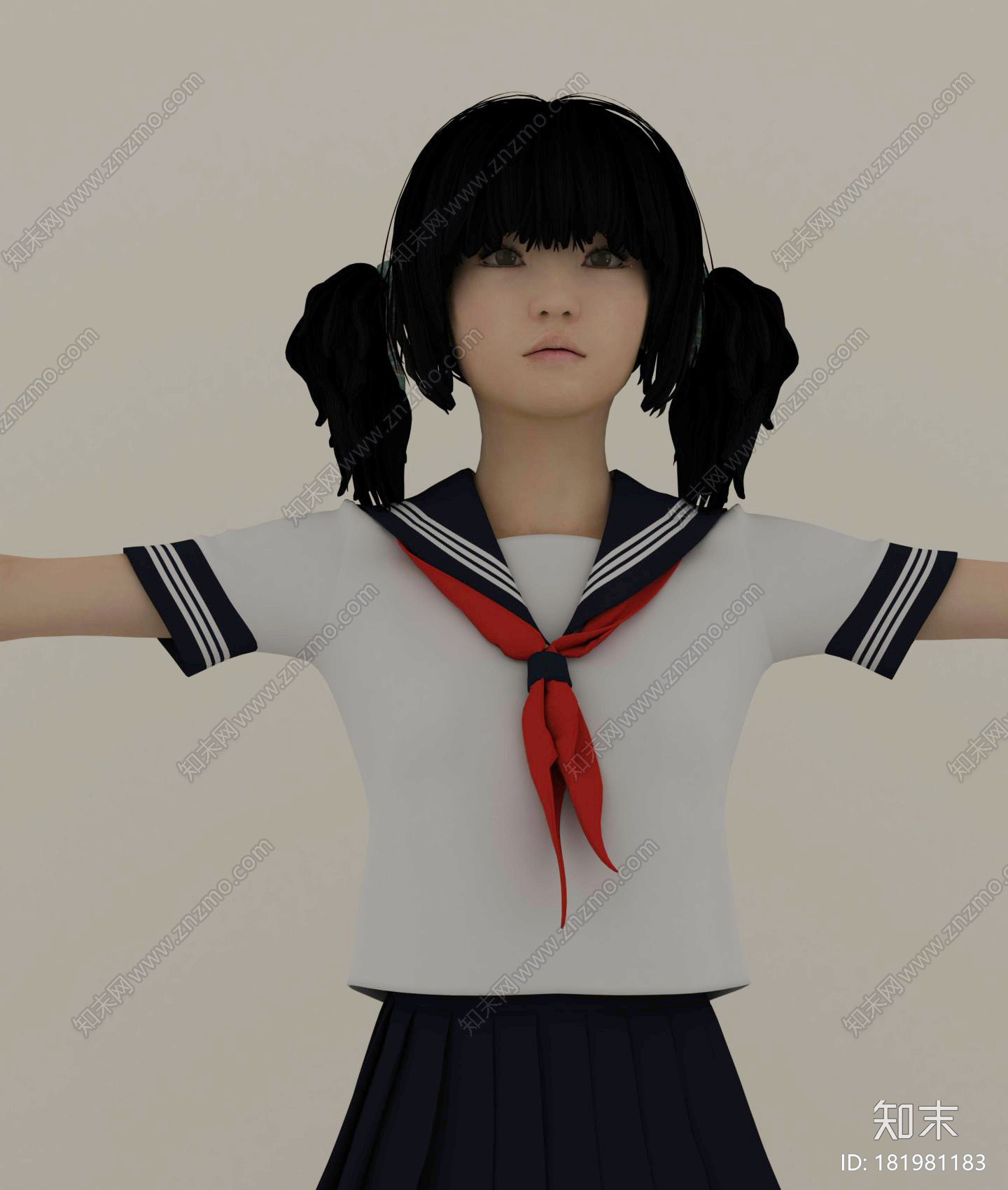 学生装女孩CG模型下载【ID:181981183】