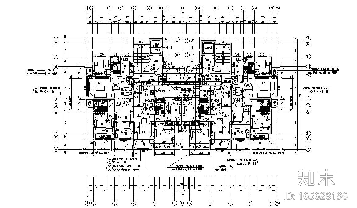 两梯四户三房两厅两卫施工图下载【ID:165628196】