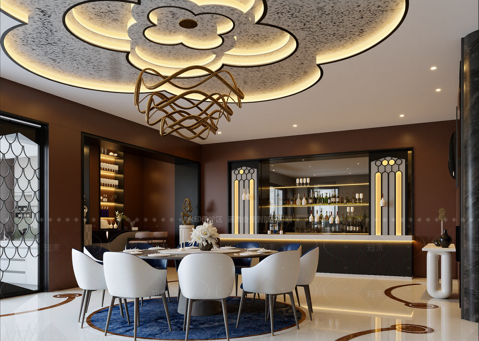 轻奢酒店餐厅3D模型下载【ID:1214953541】