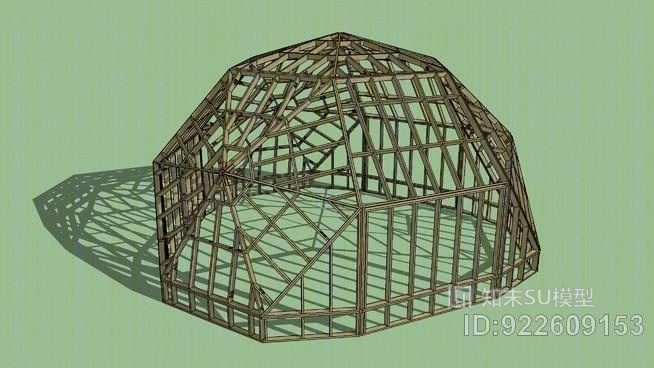 测地线“穹顶”木框架结构SU模型下载【ID:922609153】