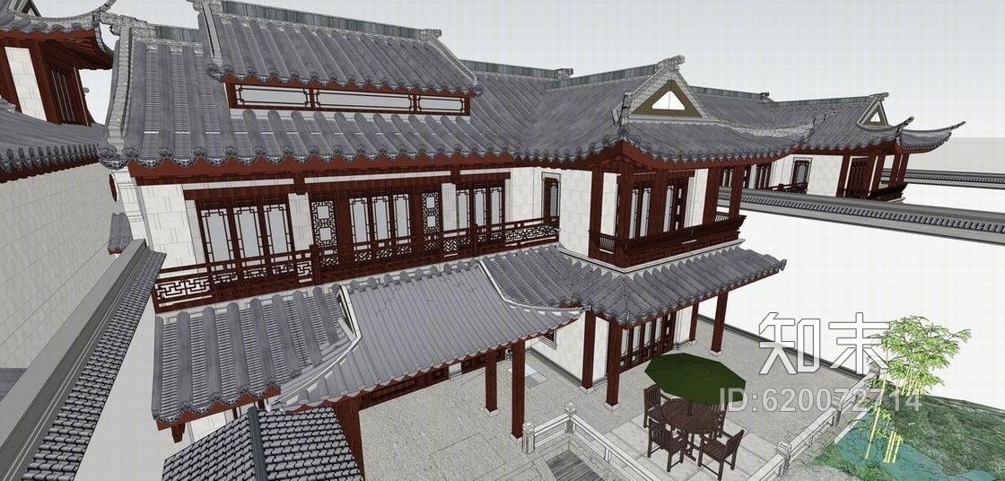 中式古建院落景观SU模型下载【ID:620072714】