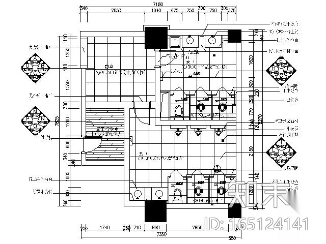 50㎡公共卫生间施工图cad施工图下载【ID:165124141】