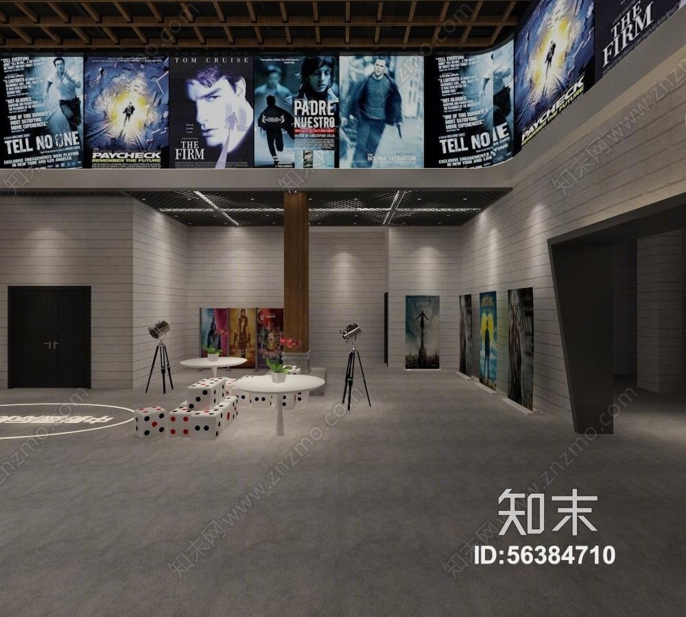 工业风电影院大厅3D模型下载【ID:56384710】