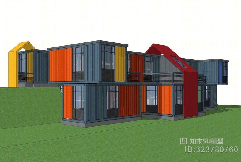 集装箱建筑SU模型下载【ID:323780760】
