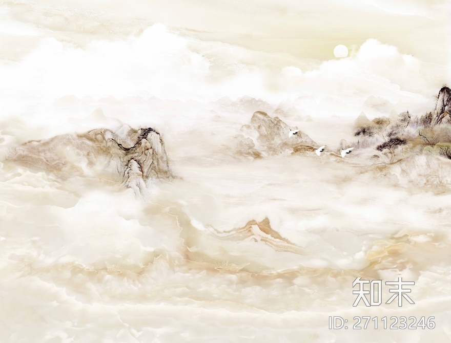 山水大理石电视背景墙贴图下载【ID:271123246】