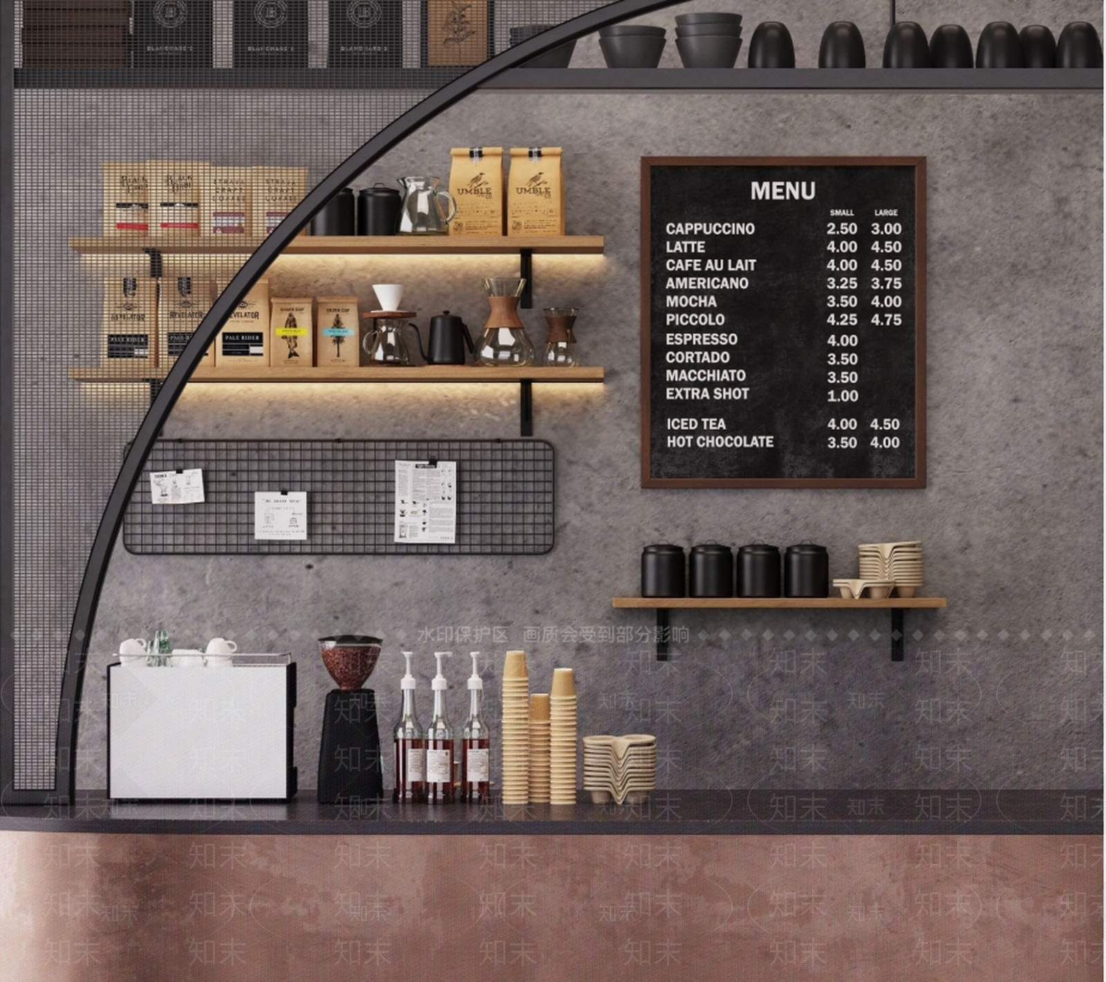 现代咖啡店吧台3D模型下载【ID:182696323】