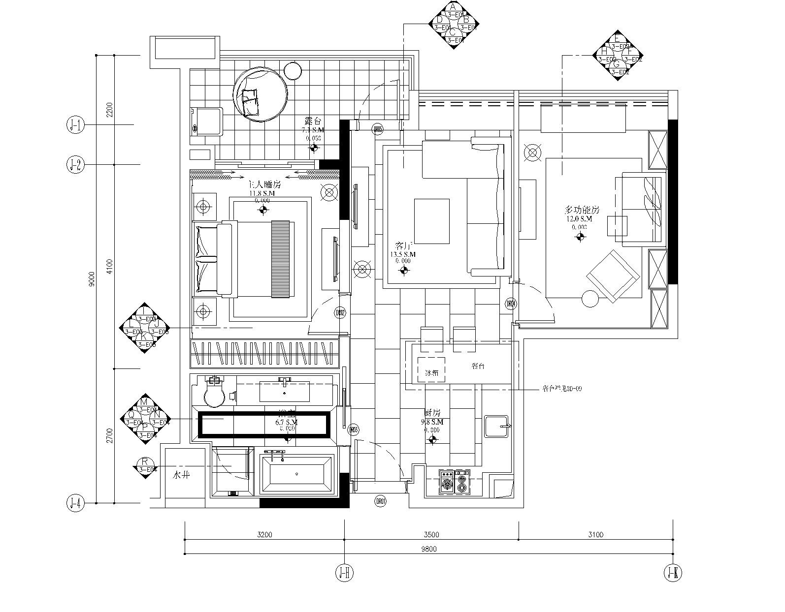 [广东]梁志天-广州雅居乐科学城公寓3号户型一居室样板施工图下载【ID:160100168】