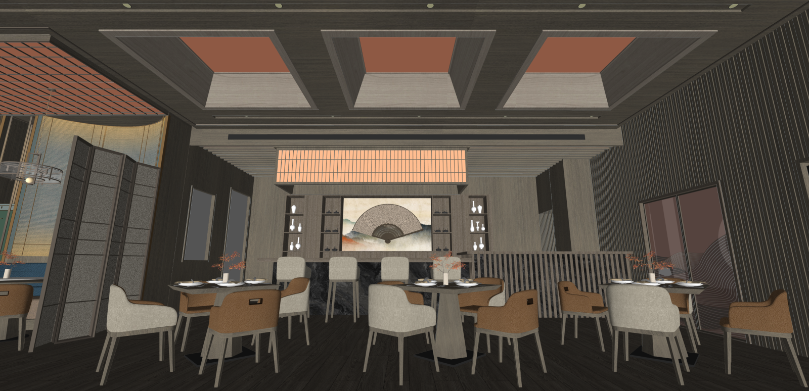 新中式酒店餐厅SU模型下载【ID:1215952333】
