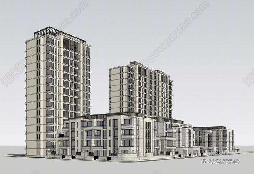 现代高层住宅+洋房SU模型下载【ID:233452746】