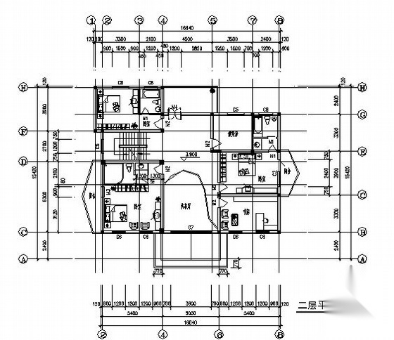 某三层农居建筑方案图cad施工图下载【ID:149917107】