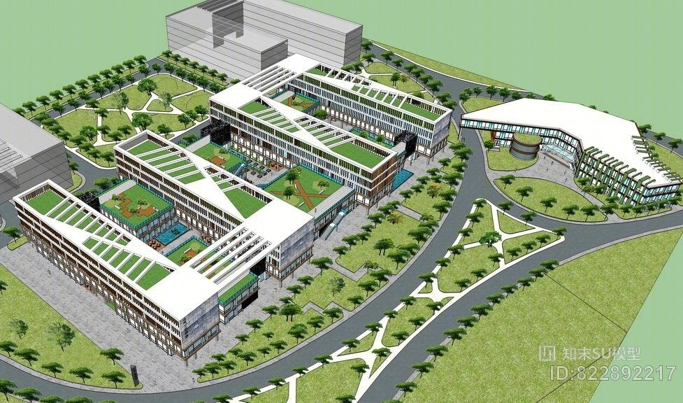 现代风格中学SU模型下载【ID:822892217】