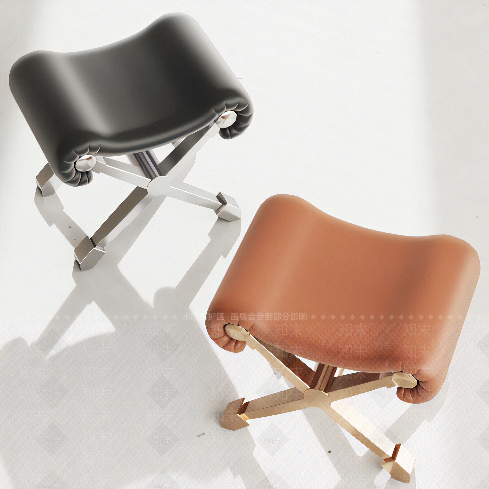 现代皮革折叠凳子3D模型下载【ID:1117534422】