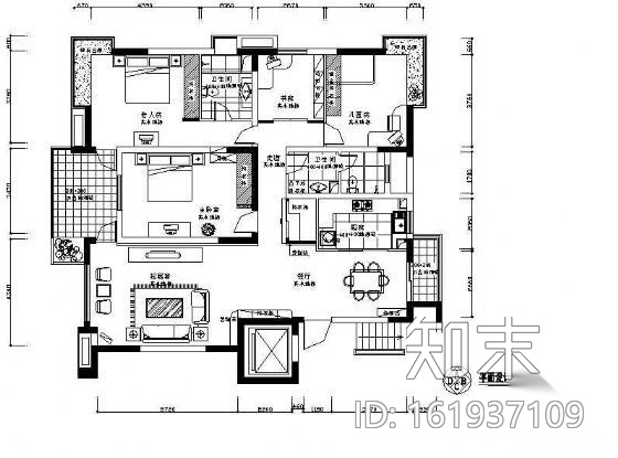 四居室家装施工图cad施工图下载【ID:161937109】