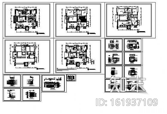 四居室家装施工图cad施工图下载【ID:161937109】