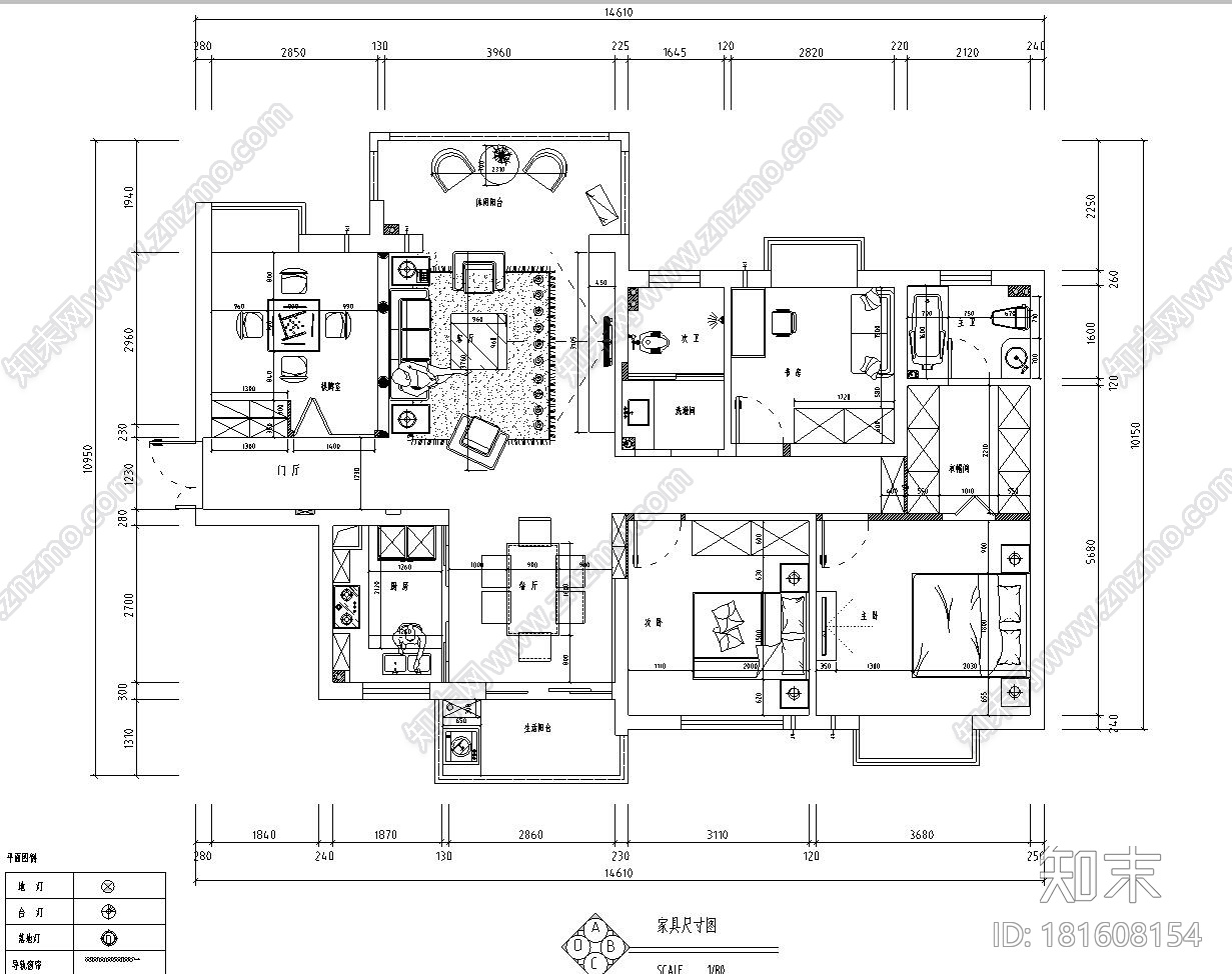 [上海]上海城4房附全套施工图设计+效果图cad施工图下载【ID:181608154】