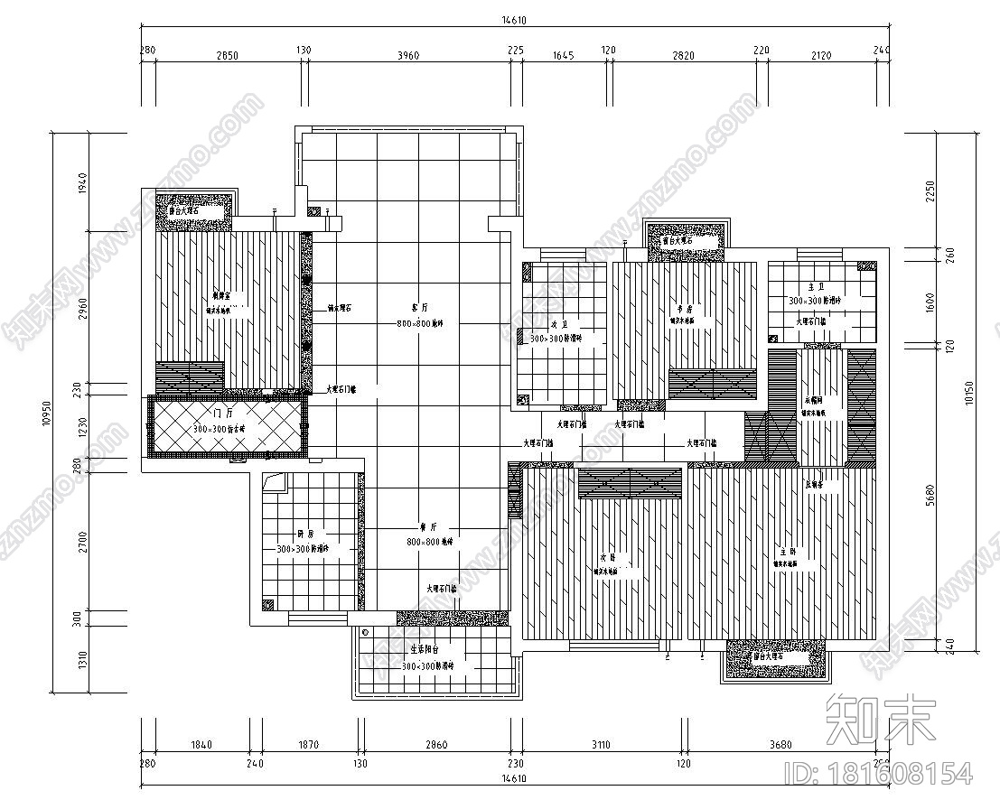 [上海]上海城4房附全套施工图设计+效果图cad施工图下载【ID:181608154】