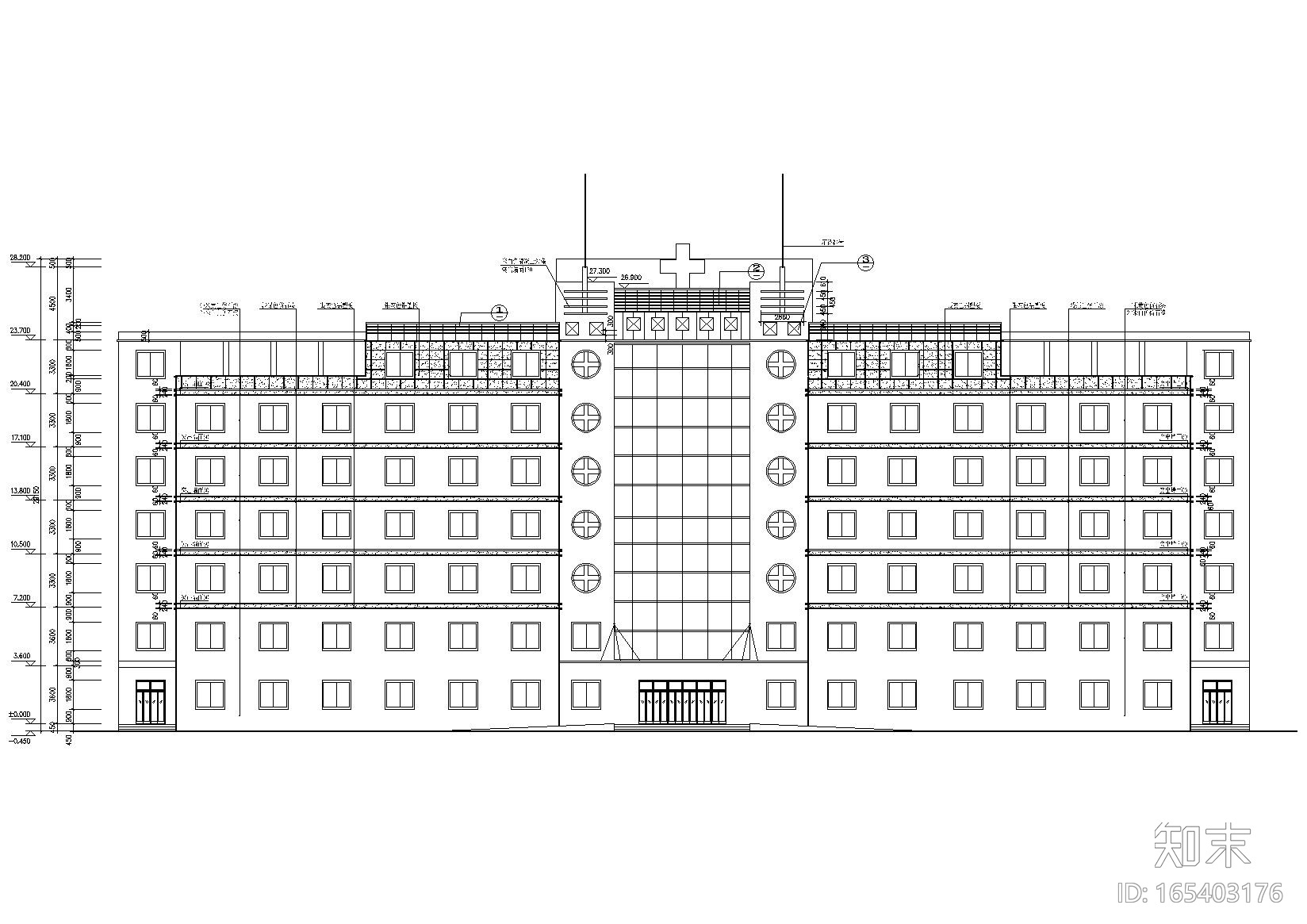 某七层医院住院部建筑工程项目施工图cad施工图下载【ID:165403176】