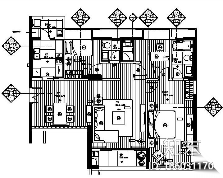 梁志天——珠海东方三套不同户型样板间施工图设计cad施工图下载【ID:166031170】