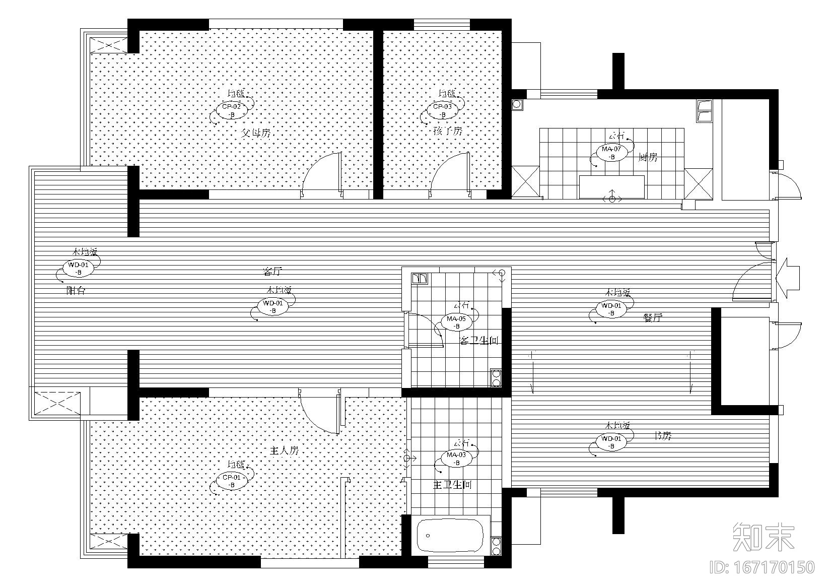 [南京]高文安_龙凤花园B户型样板间施工图施工图下载【ID:167170150】