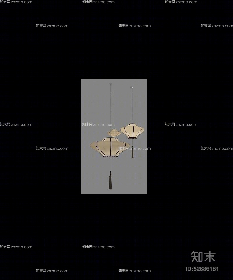 新中式玻璃吊灯3D模型下载【ID:52686181】