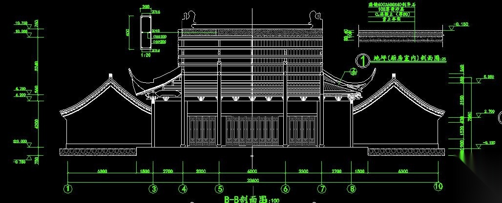 仿古建筑设计古风茶室建筑施工图cad施工图下载【ID:160733192】