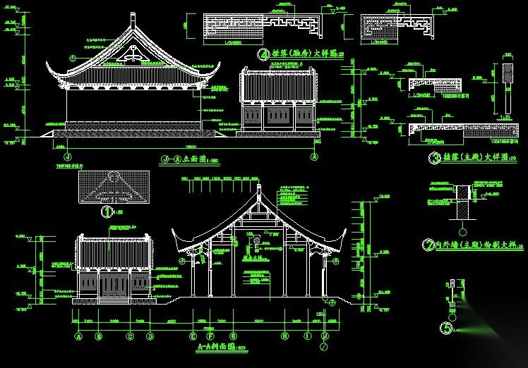 仿古建筑设计古风茶室建筑施工图cad施工图下载【ID:160733192】