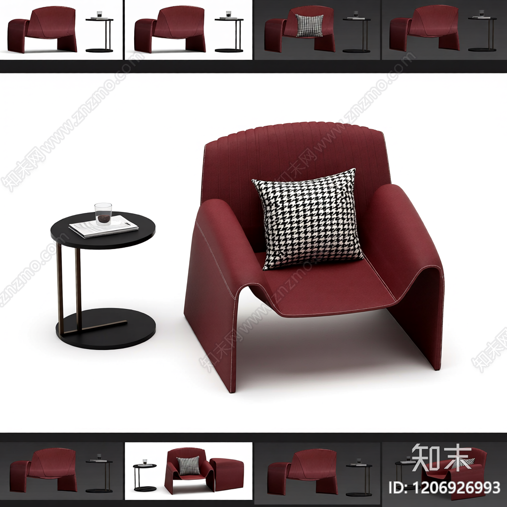 红色绒面单人沙发3D模型下载【ID:1206926993】