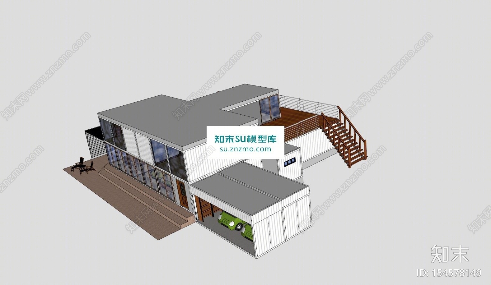 现代集装箱改装别墅SU模型下载【ID:154578149】