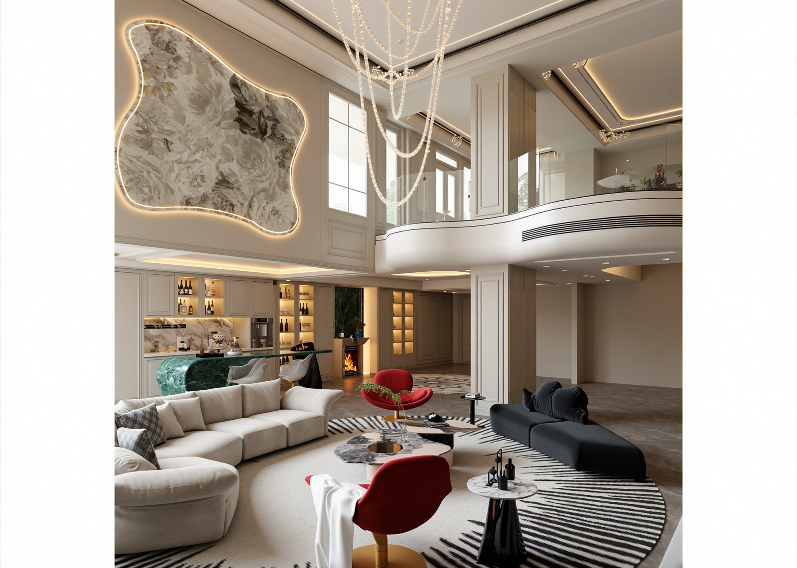 简欧挑空客厅3D模型下载【ID:1215132790】