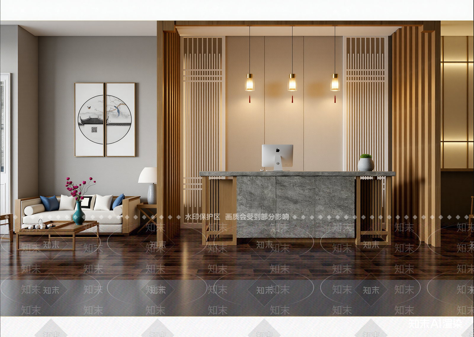 新中式民宿大厅3D模型下载【ID:1215128090】