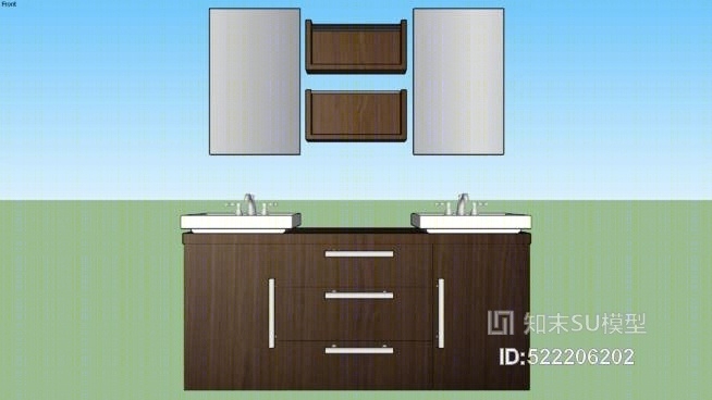 浴室柜双水槽龙头镜架SU模型下载【ID:522206202】