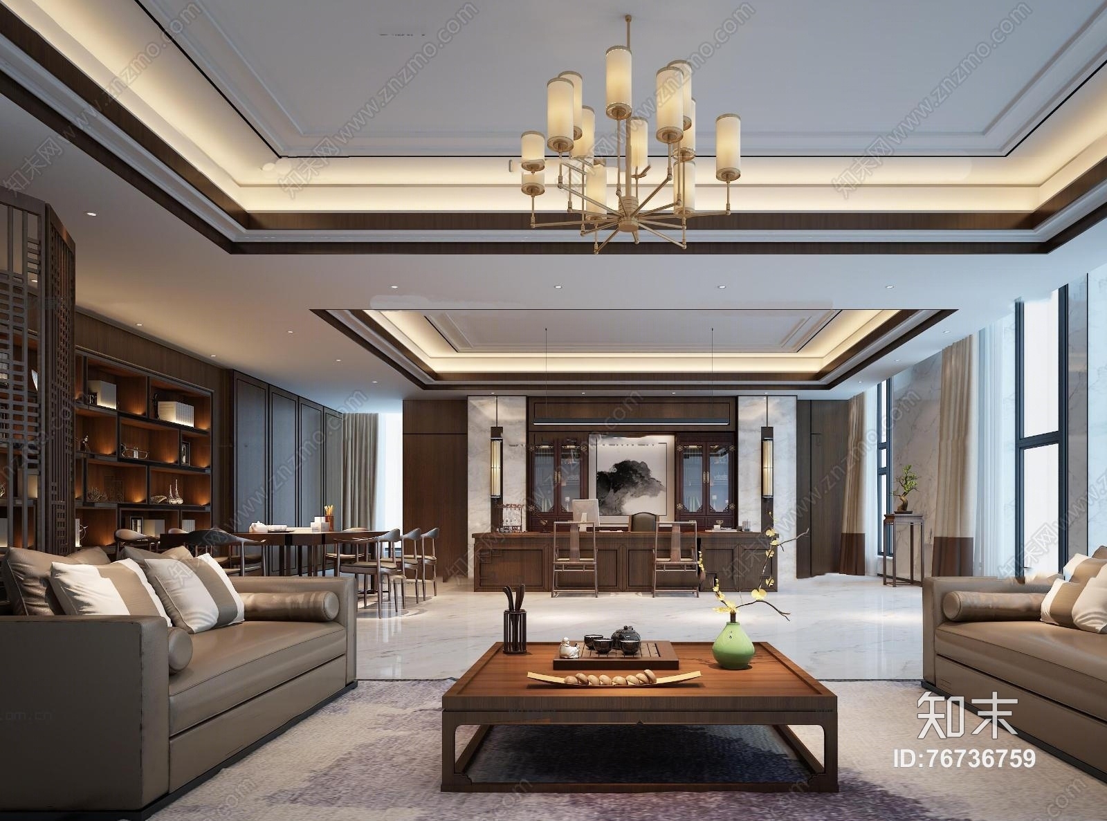新中式经理办公室3D模型下载【ID:76736759】