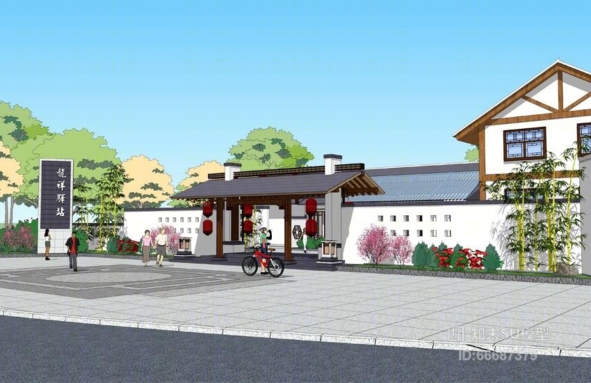 新中式驿站SU模型下载【ID:66687379】